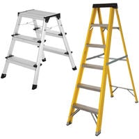 Excel Heavy Duty Fibreglass 6 Tread Ladder with 3 Step Hop Up Ladder