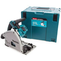 Makita DSP600ZJ 36V Brushless 165mm Plunge Saw with 2 x 5.0Ah Battery Twin Port Charger & Makpac Case:18V