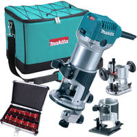 Makita RT0700CX2 1/4" Router/Trimmer & Bases 110V with 1/4" 12 Piece Cutter Set