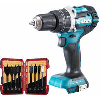 Makita DHP484Z 18V Brushless Combi Hammer Drill with 8 Piece Flat Drill Bit Set