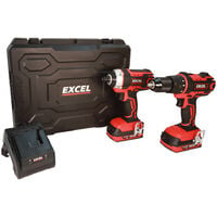 Excel 18V Impact Driver & Combi Drill with 2 x 2.0Ah Battery Charger in Case EXL5145:18V