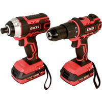 Excel 18V Impact Driver & Combi Drill with 2 x 2.0Ah Battery Charger in Case EXL5145:18V