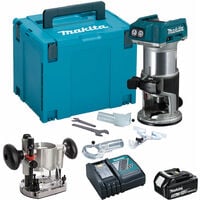 Makita DRT50ZJ 18V Brushless Router Trimmer with 5.0Ah Battery & Charger + Accessories