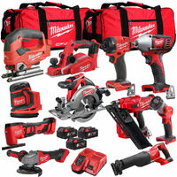Milwaukee 18V Cordless 11 Piece Tool Kit with 3 x 5.0Ah Batteries & Smart Charger in Bag:18V