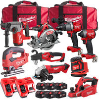 Milwaukee 18V Cordless 9 Piece Tool Kit with 6 x 5.0Ah Batteries & Charger in Bag T4TKIT-503