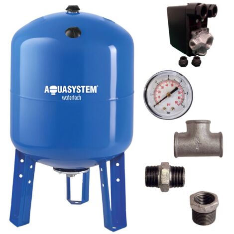 Réservoir vessie AQUASYSTEM vertical 100L – Raccord 1''1/4 – Gestion efficace de la pression – Manomètre intégré pour contrôle précis – LBP