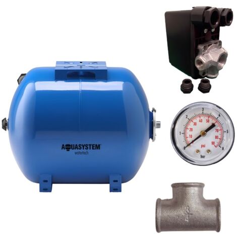 Réservoir vessie AQUASYSTEM horizontal 50L – Pression maximale 10 bars – Installation rapide – Manomètre intégré pour contrôle de pression – LBP (1/5)