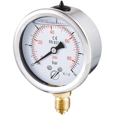 Manomètre inox à bain glycérine Radial 0 + 4 bars 1/4" - Ø63