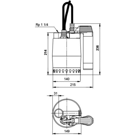 Pompe vide cave Grundfos UNILIFTKP150AV1 0,30 kW avec flotteur vertical - Eau usée jusqu'à 8 m3/h monophasé 220V