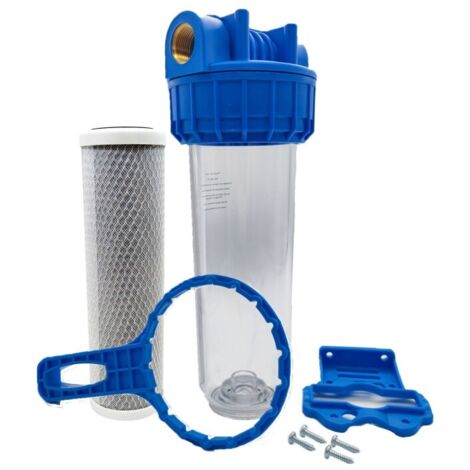 Porte filtre à eau 9"3/4 - 26/34M - 2 en 1 - Filtration 5 microns et Filtre à charbon actif (1/5)
