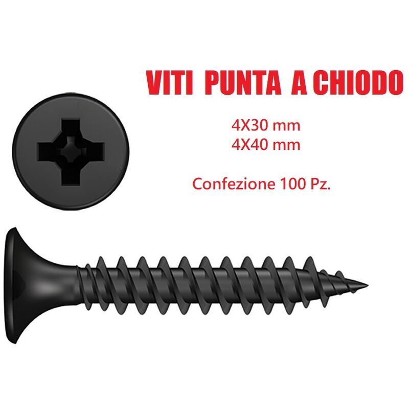 Viti Punta a Chiodo per Lastre in Cemento - Accessori per Cartongesso - � 4  X 30 mm - CONF. 100 PZ