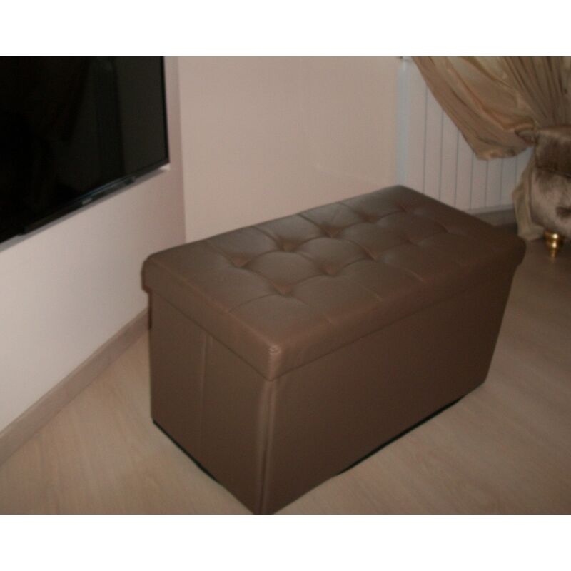 EASYCOMFORT Pouf Poggiapiedi Rotondo con Vano Contenitore in Velluto  Trapuntato, Ø60 x 40 cm, Blu Scuro