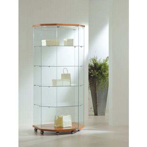 Vetrina Trapezoidale Cristalli Temperati con Faretti 80x60/40x181cm LL OF818LT Made in Italy Colore Weng (1/5)