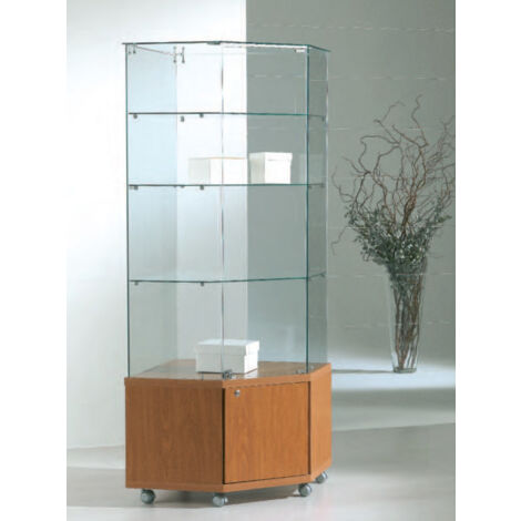 Vetrina Angolare Cristalli Temperati con Mobiletto 68x68xh180 cm LL OF718M Made in Italy Colore Weng (1/2)