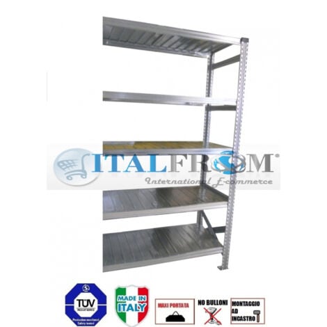 MODULO CONTINUATIVO- scaffalatura da magazzino zincata H 250 cm , L 150 cm , PROF.50 cm , con 5 ripiani ,PORTATA OGNUNO 145 Kg