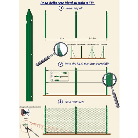 10 Paletti per Recinzione Alti 200 cm 35x35 in Ferro Plastificato Verde  Pali a T