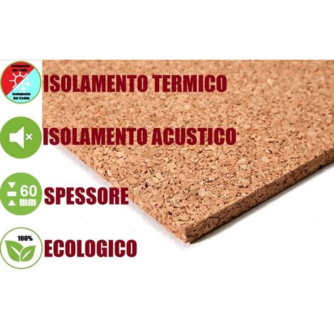 2 Pannelli in Sughero Naturale per Isolamento Termico/Acustico-100x50x6 cm  - 1MQ