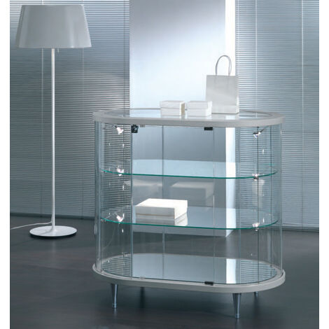 Banco Vetrina Ovale in Cristallo Temperato H 93 cm Colore Bianco Lucido
