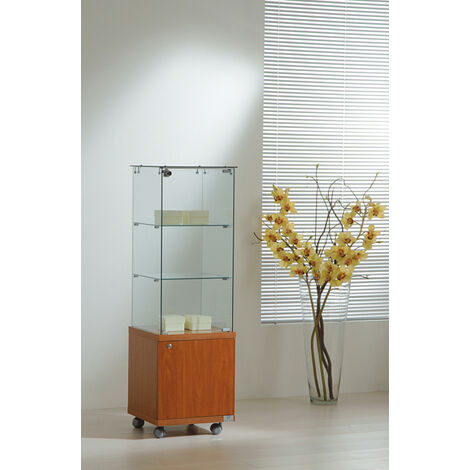 Vetrina Top Cristallo con Mobile 40x40xh130 cm OF414M Made in Italy Colore Ciliegio (1/4)