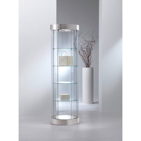 Vetrina Rotonda in Ecopelle con Cristalli Temperati - Diametro 71 cm - H 190 cm Colore Marrone (1/2)