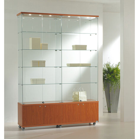 Vetrina Cristalli Temperati con Mobile e Faretti 157x40x220cm LL OF1622M Made in Italy Colore Grigio (1/5)