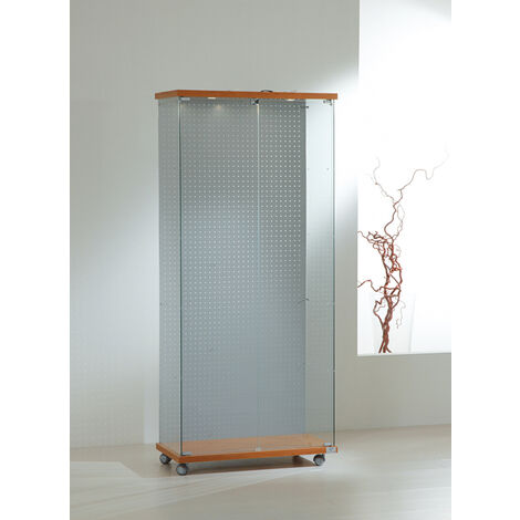 Vetrina Cristalli Temperati con Faretti e Schienale Blisterato 80x40x181cm LL OF818LB Made in Italy Colore Grigio (1/2)