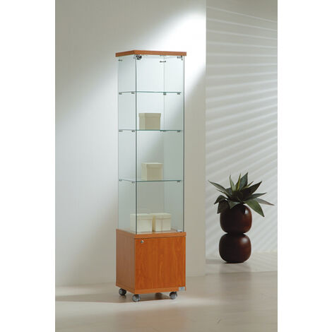 Vetrina Cristalli Temperati con Mobile e Faretti 40x40x181cm LL OF4/18LM Made in Italy Colore Ciliegio (1/5)