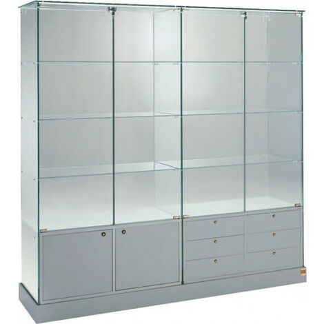 Vetrina Alta L142xP46xH180 cm Cristalli Temperati con Mobile 2 Ante e Mobile 6 Cassetti - Made in Italy (1/3)