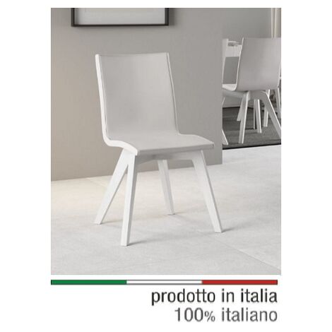 SEDIA BIANCA IN LEGNO MASSELLO COLORE BIANCO IMBOTTITURA ECOPELLE TORTORA