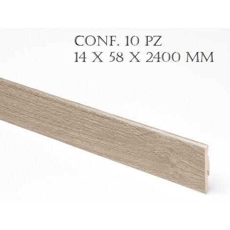 CONF. 10 PZ BATTISCOPA INCLINATO MDF FINITURA ROVERE BEIGE 14 X 58 X 2400 MM