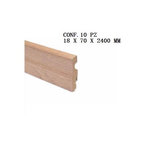 CONF. 10 PZ BATTISCOPA PASSACAVO SAGOMATO MDF FINITURA ROVERE CHIARO TREND 18 X 70 X 2400 MM