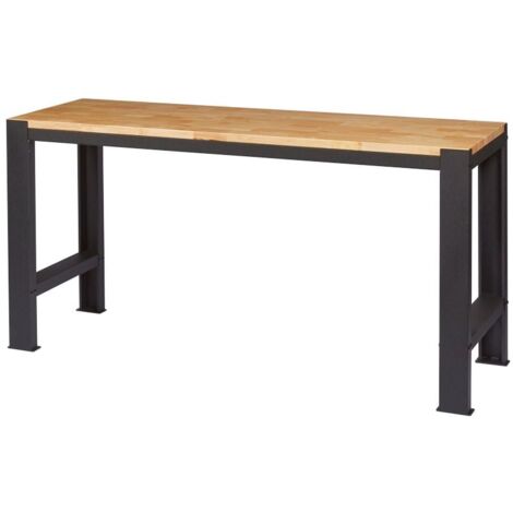Établi d'atelier 180x60x90cm – Châssis métallique noir mat – Plateau en bois d'hévéa 30mm – Charge max 750kg – Montage rapide – Feroce