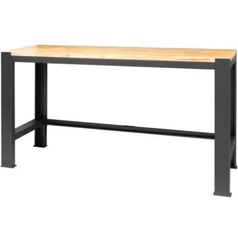Établi d'atelier 180x54x91cm – Châssis métallique noir – Plateau en bois d'hévéa 30mm – Charge max 750kg – Montage rapide et facile – Feroce