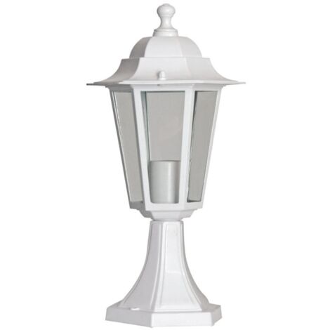 Borne lumineuse extérieure 60W max E27 – Fonte d'aluminium blanche – Indice de protection IP43 – Style vintage pour éclairage jardin – Bricolage Direct