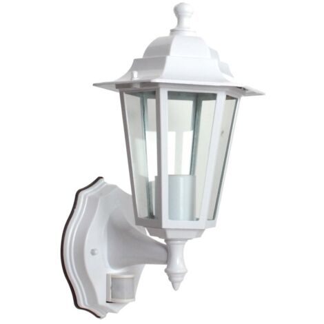 Applique extérieure avec détecteur 60W E27 – Fonte d'aluminium blanche – Indice de protection IP43 – Angle de détection 120° – Dimensions 18x33xØ22 cm