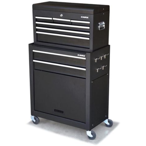 Servante d'atelier roulante 2 tiroirs sur roues – Coffre amovible 6 tiroirs – Charge max 120kg – Dimensions 620x335x750mm – Karx (1/5)