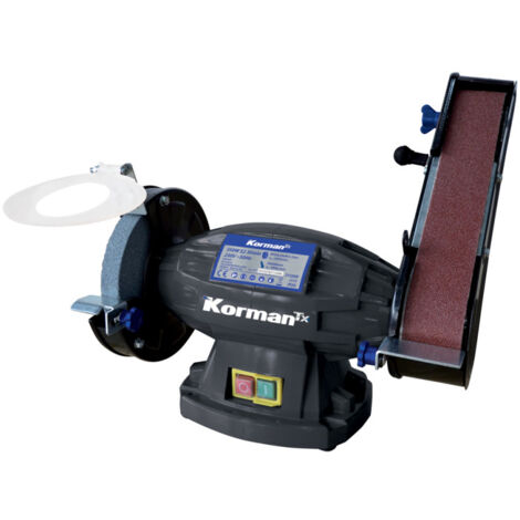 Touret à meuler mixte à bande 350W – Moteur induction silencieux – Vitesse 2950 tr/min – Meule Ø150mm grain 36 – Bande 50x686mm grain 80 – Korman