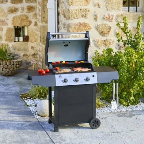 Barbecue Gaz 5 Brûleurs Plancha/Grille + Housse de Protection Imperméable