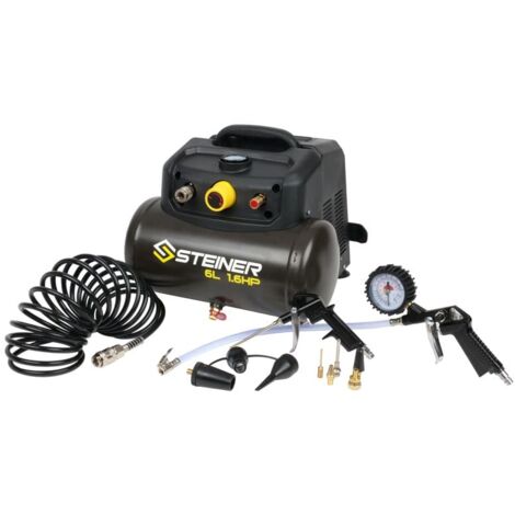Steiner – Compresseur portable 6L 1.6CV sans huile – Débit d'air max 180 L/min – Pression max 8 bar – Connecteur rapide et flexible 5m (1/5)
