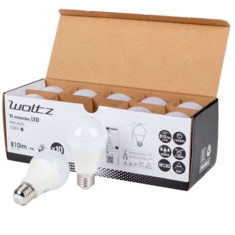 Lot de 10 Ampoules LED E27 9W 4000K Blanc Neutre WOLTZ (1/3)