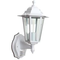 Applique extérieure avec détecteur 60W E27 – Fonte d'aluminium blanche – Indice de protection IP43 – Angle de détection 120° – Dimensions 18x33xØ22 cm