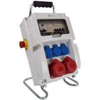 Coffret de chantier triphasé 400V avec 3 prises 16A à clapet – Interrupteur différentiel 40A – Support métallique et poignée de transport – Nalto