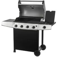 Barbecue à gaz 5 brûleurs – 1 brûleur latéral – Grille et plancha en fonte émaillée – Thermomètre intégré – Pour 8 à 12 convives – Roster