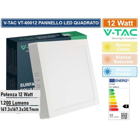 V-TAC Pannello LED 12W Montaggio a Plafone Quadrato Colore Bianco Bianco Naturale