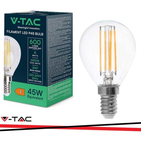 V-TAC Lampadina LED E14 6W 100LM/W P45 Filamento Bianco Freddo (1/10)