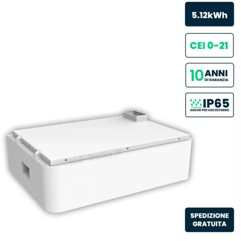 V-TAC Batteria Accumulo Impilabile 5.12kWh LiFePO4, Alta Tensione, CEI 0-21 IP65