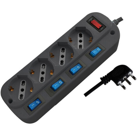 V-TAC Multipresa 4 Prese Interruttore 10/16A 2P+T Bipasso/Schuko 3500W 1,5m Spina 16A
