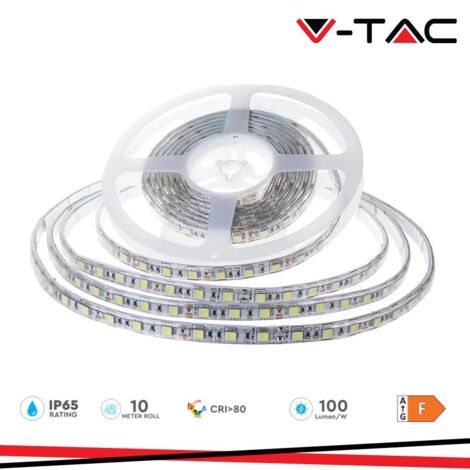 Striscia led 10 metri v-tac 212625-vt-2835-24v 3000k ip65
