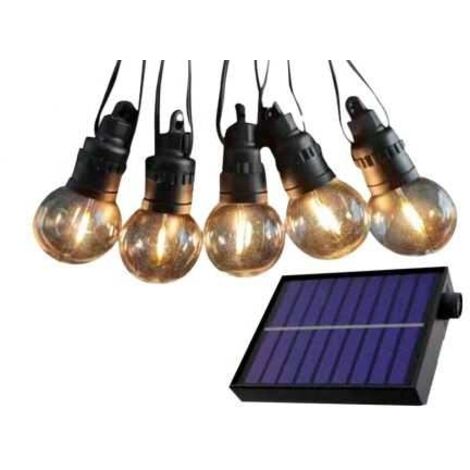 V-TAC Catenaria 12m con 10 Lampadine LED 0.5W con Pannello Solare e Telecomando Bianco Caldo IP44