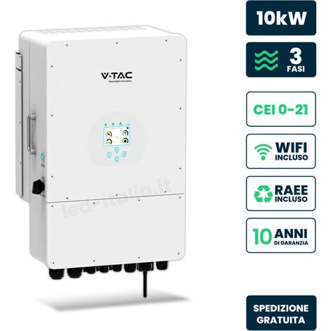 V-TAC Inverter Fotovoltaico Deye Trifase Ibrido On-Grid/Off-Grid 10kW con  Schermo LCD Touch a Colori e Smart Meter Integrato inclusi TA e WiFi  Garanzia 5 Anni (Estendibile a 10 Anni) IP65